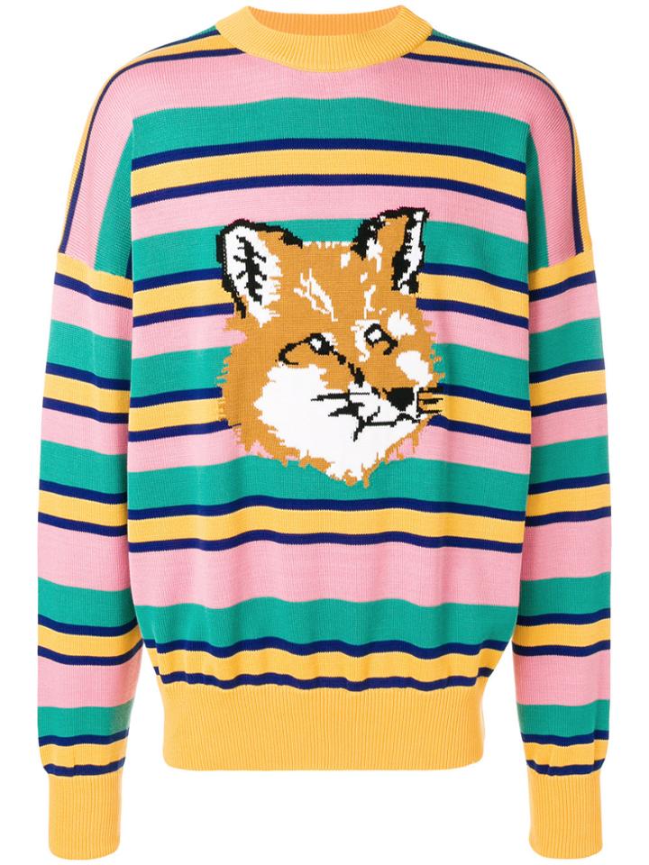 Maison Kitsuné Fox Head Striped Pullover - Multicolour