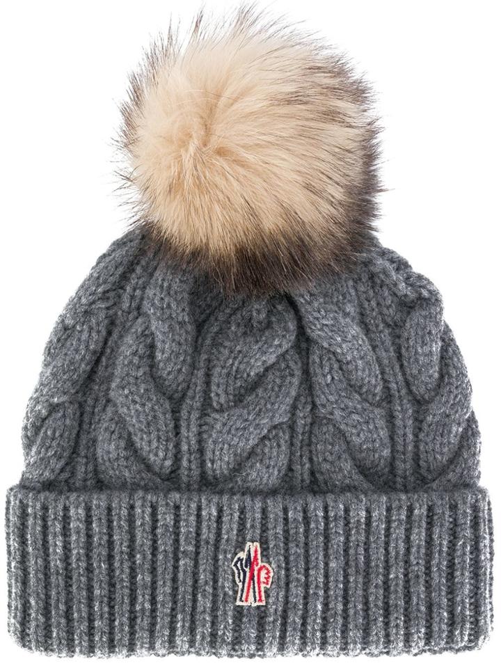Moncler Grenoble Chunky Knit Pom Pom Beanie - Grey