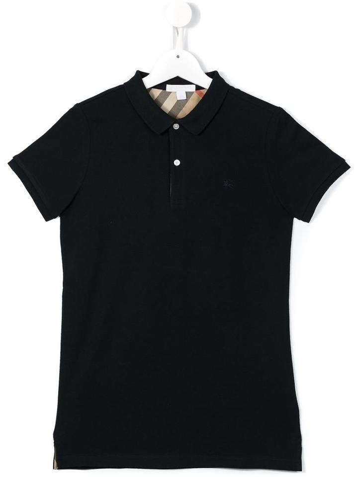 Burberry Kids Check Trim Polo Shirt, Boy's, Size: 14 Yrs, Blue