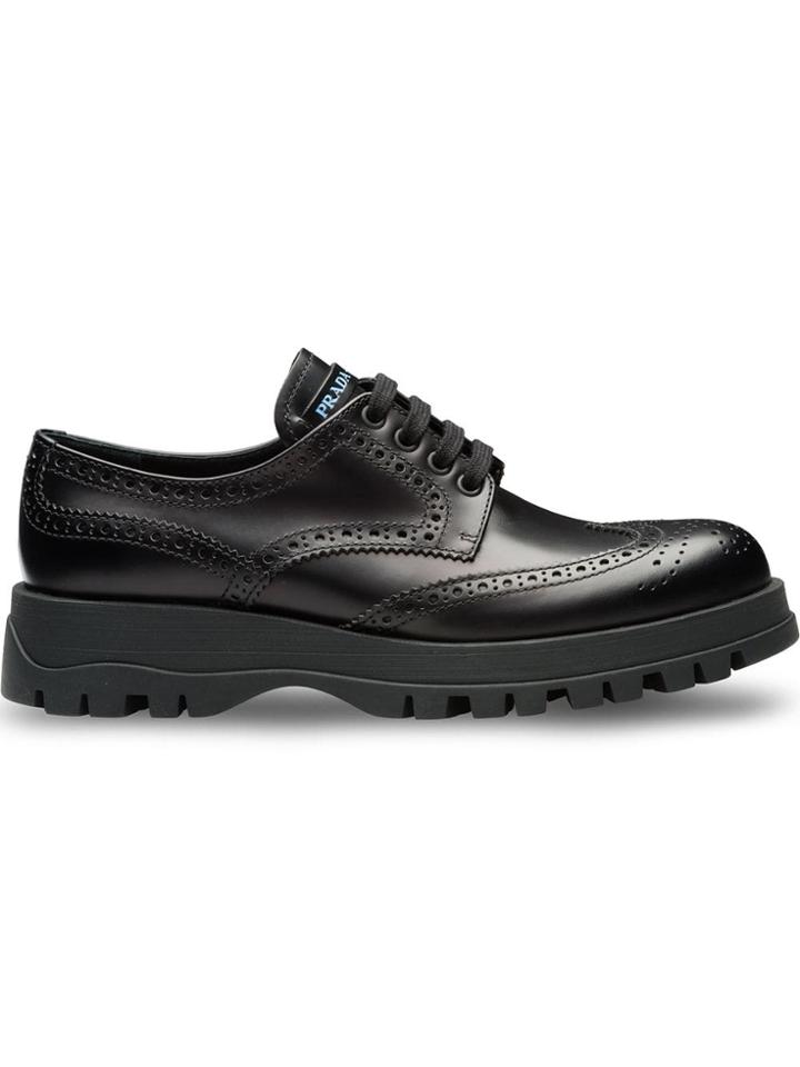 Prada Leather Derby Shoes With Rubber Sole - Black