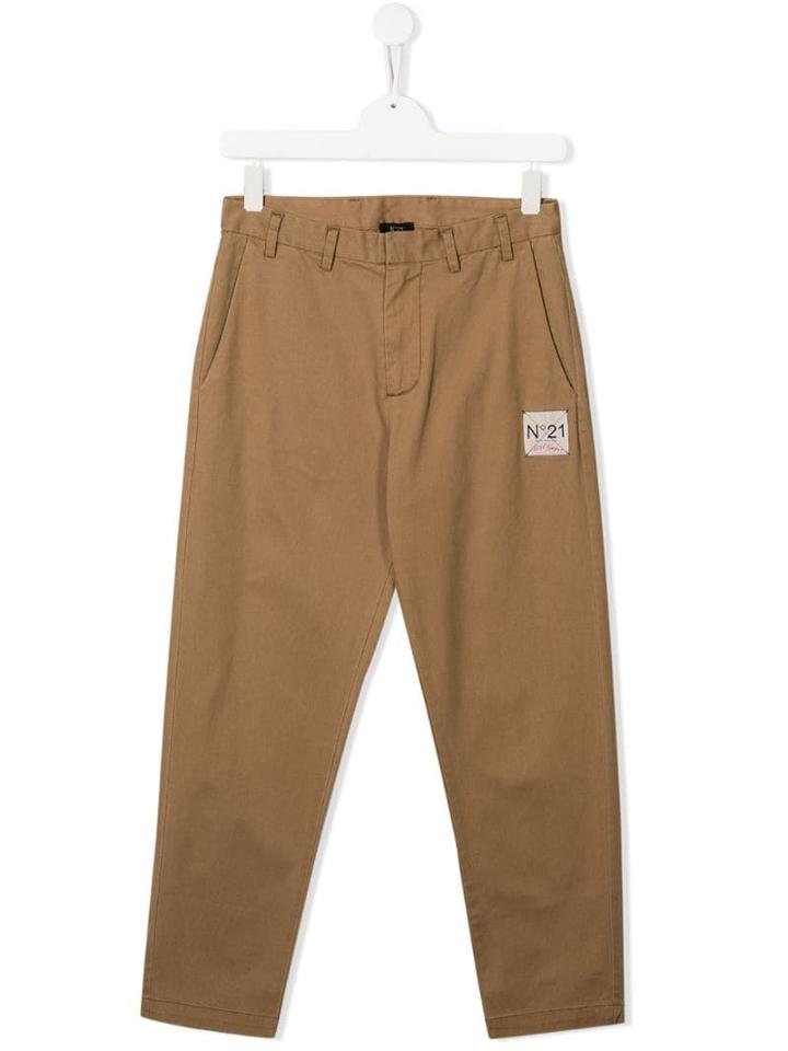 Nº21 Kids Teen Logo Embroidered Trousers - Neutrals