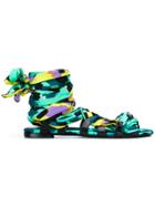 Just Cavalli Leopard Print Tie-up Sandals - Black