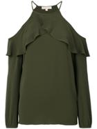 Michael Michael Kors Pleated Trim Flared Top - Green
