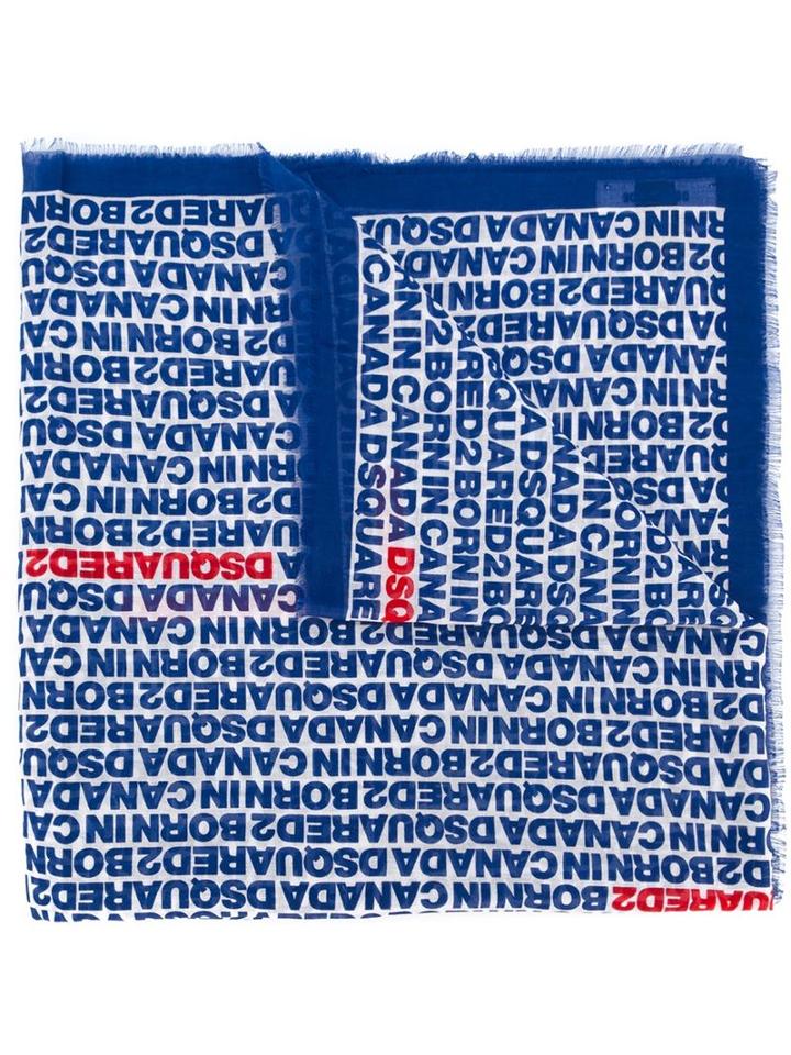 Dsquared2 Logo Print Scarf, Men's, Blue, Cotton