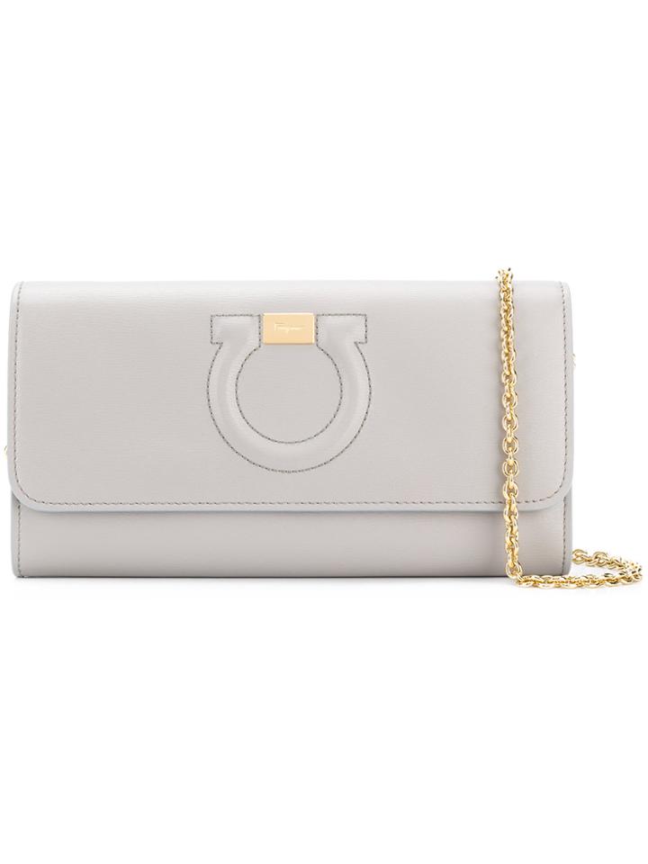Salvatore Ferragamo Logo Embossed Chain Wallet - Grey