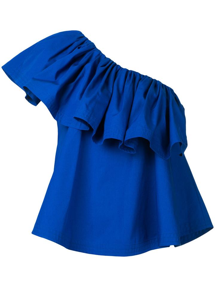 Co-mun - Ruffled Asymmetric Top - Women - Cotton - 38, Blue, Cotton