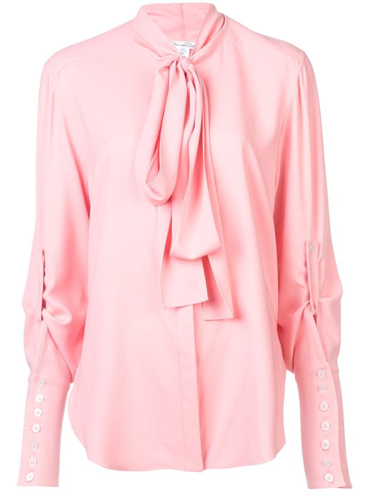Oscar De La Renta French Cuff Tie Neck Blouse - Pink & Purple