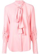 Oscar De La Renta French Cuff Tie Neck Blouse - Pink & Purple