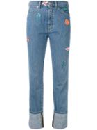Ps By Paul Smith Embroidered Patch Straight Jeans, Women's, Size: 27, Blue, Cotton