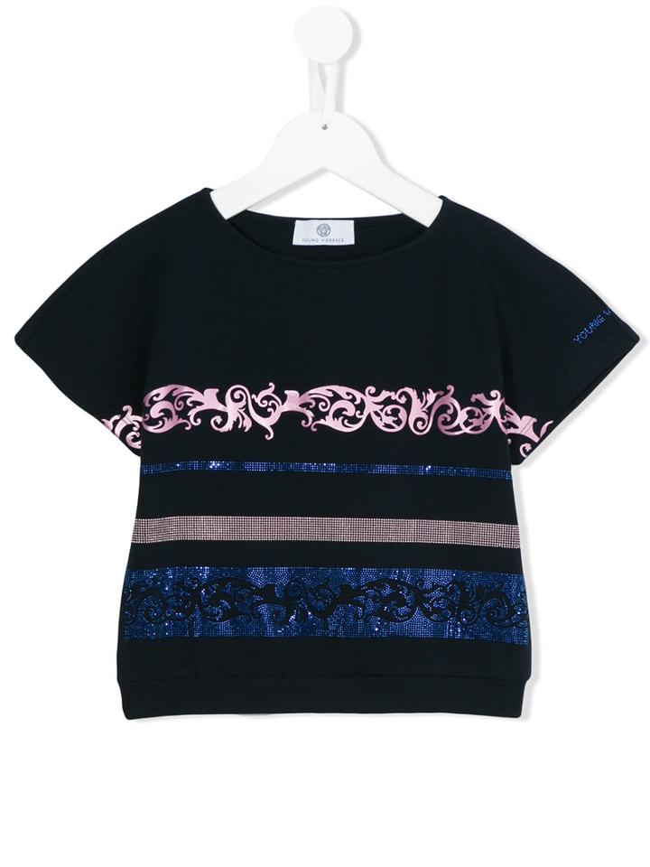 Young Versace Baroque Print T-shirt, Toddler Girl's, Size: 4 Yrs, Blue