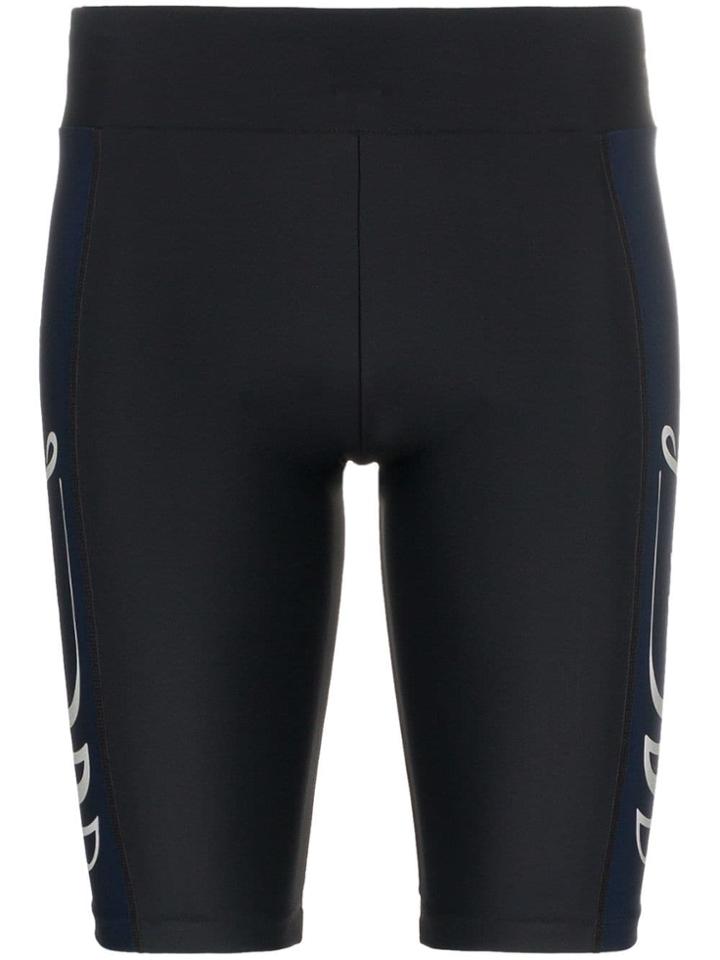 We11done Logo Print Cycling Shorts - Black