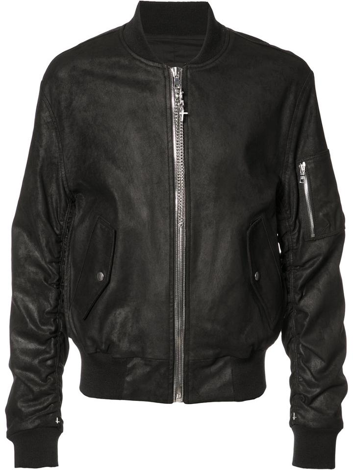 Rta Chained Zipper Bomber Jacket, Size: Large, Black, Calf Leather
