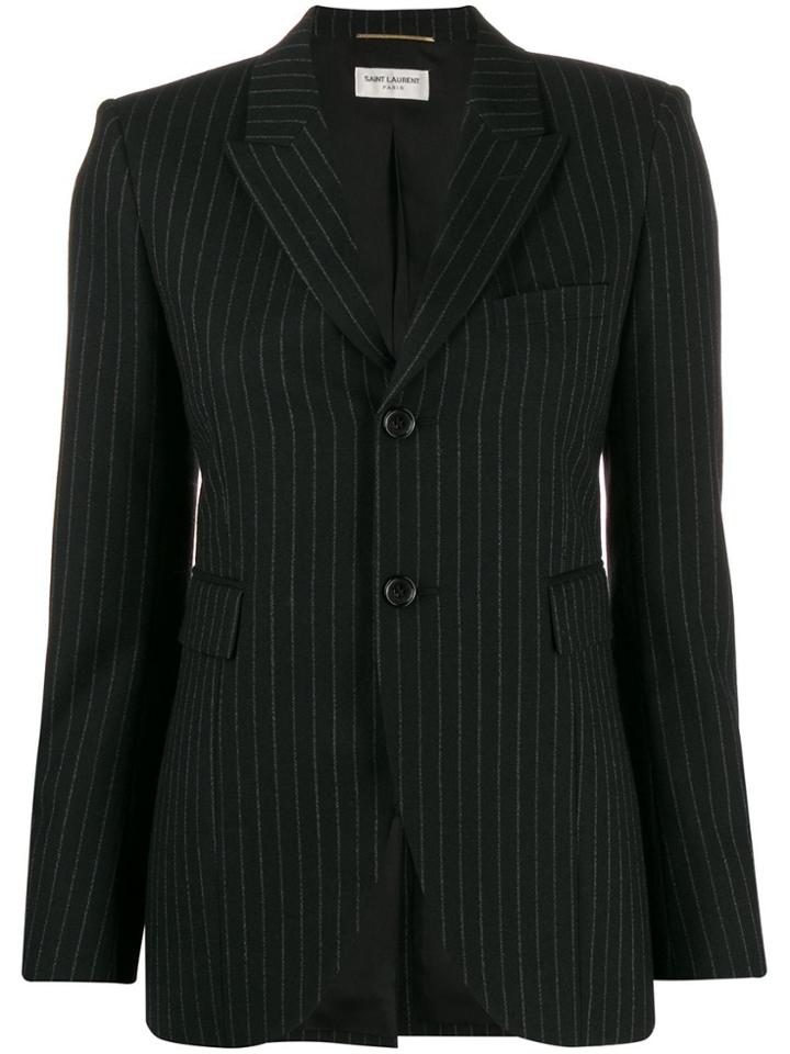 Saint Laurent Fitted Pinstripe Blazer - Black