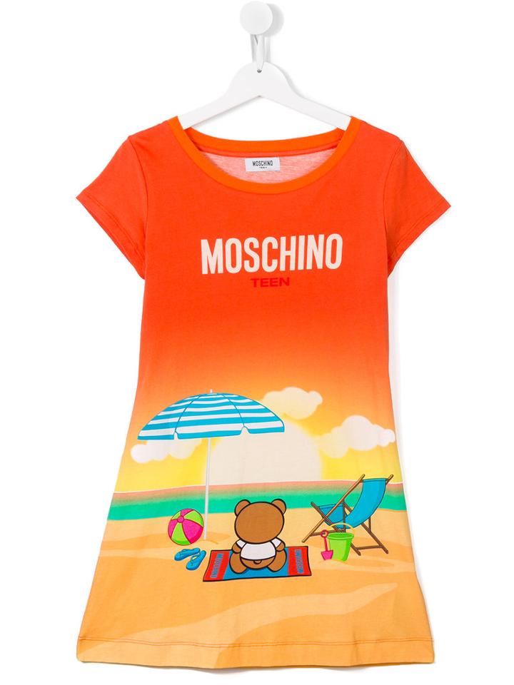Moschino Kids Bear Beach Print T-shirt, Girl's, Size: 14 Yrs, Yellow/orange
