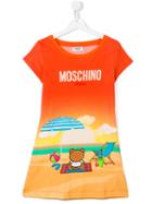 Moschino Kids Bear Beach Print T-shirt, Girl's, Size: 14 Yrs, Yellow/orange