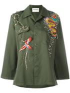 Night Market Dragon Embroidered Jacket, Size: Medium, Green, Cotton/polyester/glass/metal