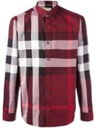 Burberry Embroidered Checked Shirt, Men's, Size: Xxl, Red, Cotton