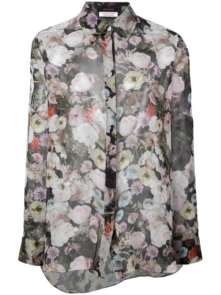 Adam Lippes Printed Chiffon Menswear Shirt - Black Floral