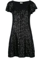 Saint Laurent Sequin Flutter Sleeve Dress - Black