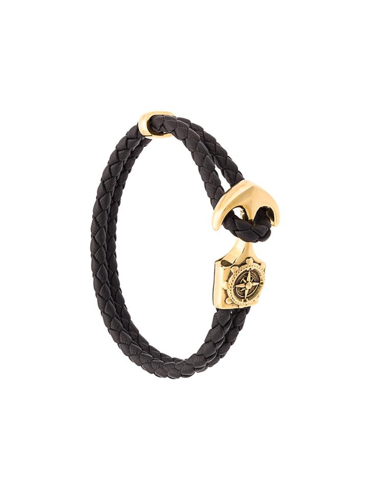 Nialaya Jewelry Double Braided Compass Anchor Bracelet - Black