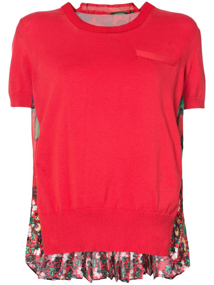 Sacai Pleated Back Floral T-shirt - Red