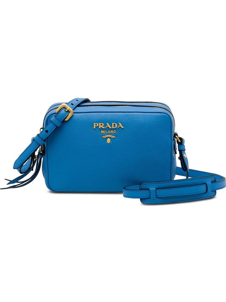 Prada Logo Zipped Shoulder Bag - Blue