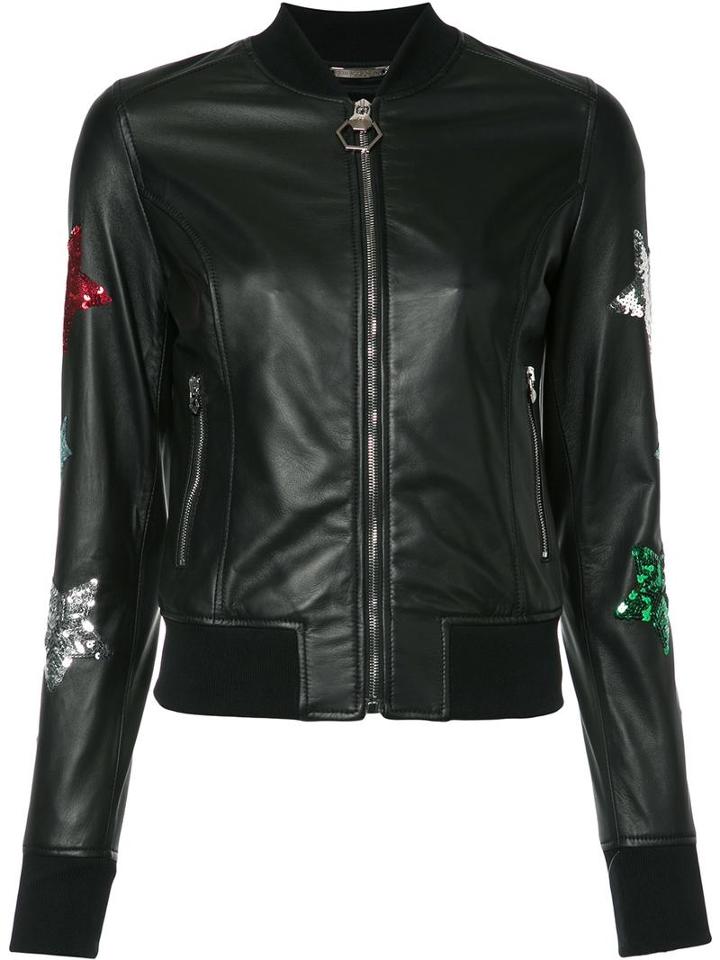 Philipp Plein Apollo Bomber Jacket, Women's, Size: Medium, Black, Viscose/sheep Skin/shearling