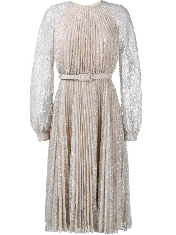 Erdem 'rhona' Floral Pleated Dress, Women's, Size: 10, Grey, Polyamide/metallized Polyester/silk