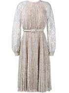 Erdem 'rhona' Floral Pleated Dress, Women's, Size: 10, Grey, Polyamide/metallized Polyester/silk