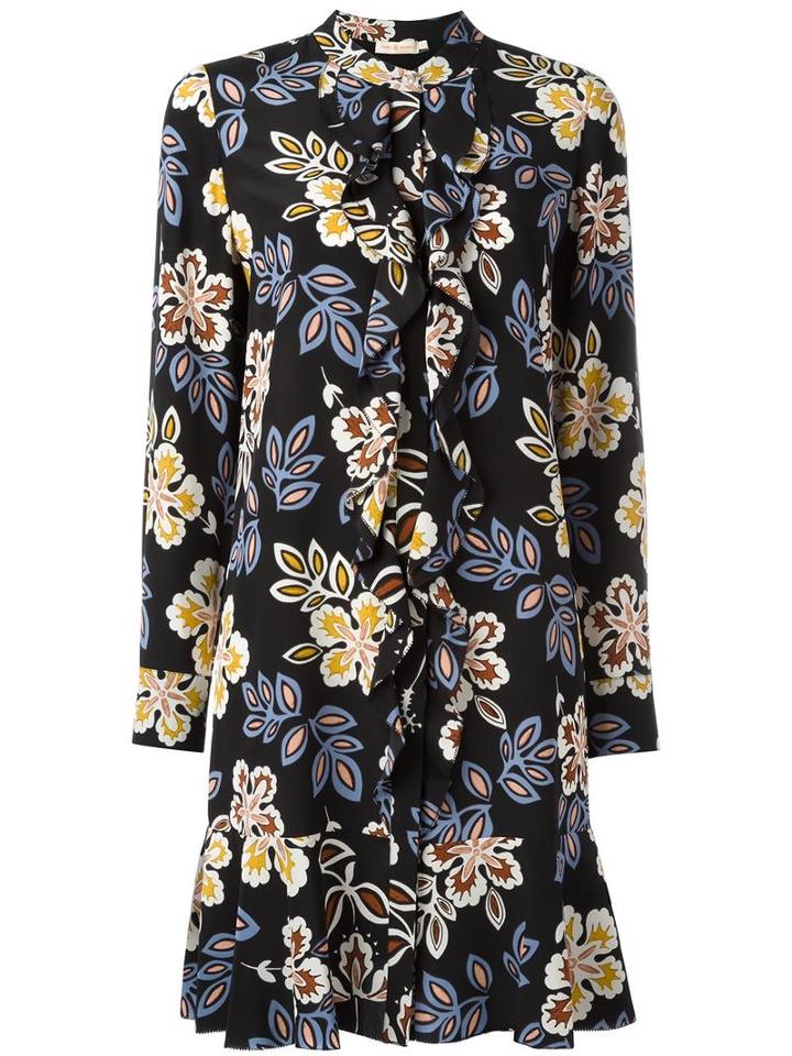 Floral Print Dress, Women's, Size: 12, Black, Silk, Tory Burch