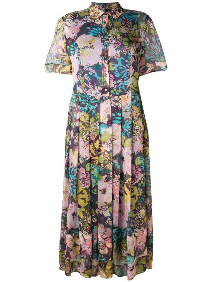 Aspesi Floral Print Pleated Shirt Dress - Pink & Purple
