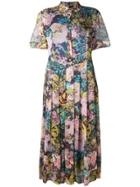 Aspesi Floral Print Pleated Shirt Dress - Pink & Purple
