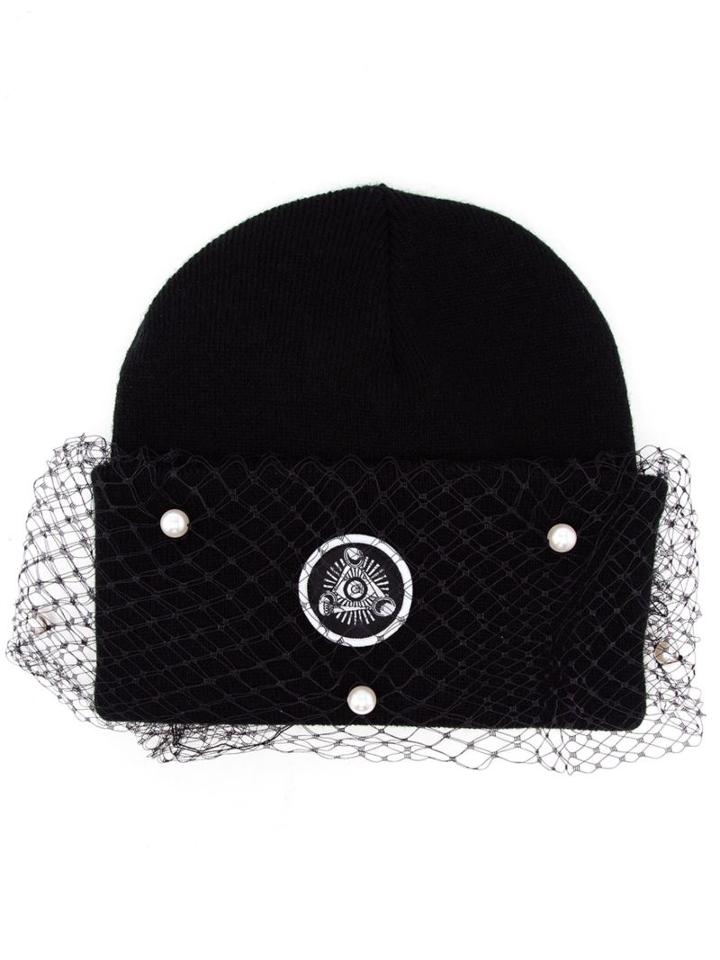 Silver Spoon Attire Dotted Mesh Veil Beanie Hat, Women's, Black, Acrylic