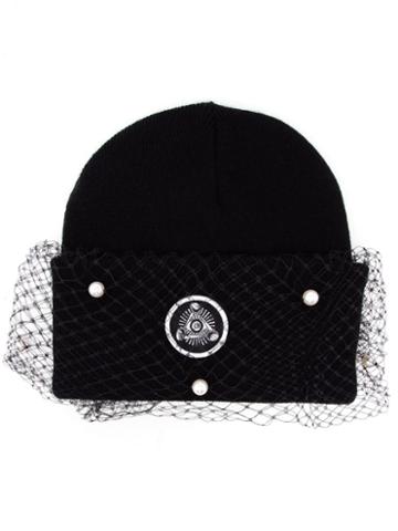 Silver Spoon Attire Dotted Mesh Veil Beanie Hat, Women's, Black, Acrylic