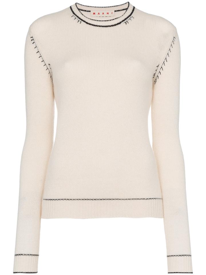 Marni White Cashmere Jumper With Contrasting Stitches - Nude &