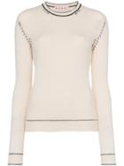 Marni White Cashmere Jumper With Contrasting Stitches - Nude &