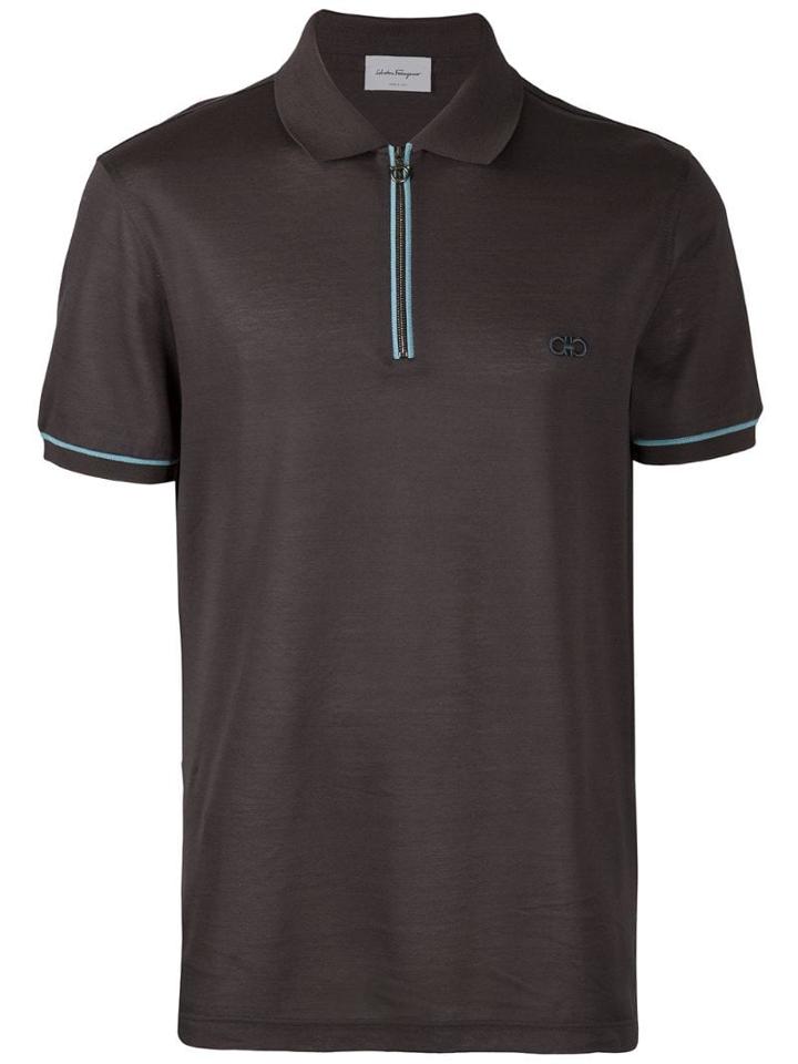 Salvatore Ferragamo Contrasting Trim Polo Shirt - Grey