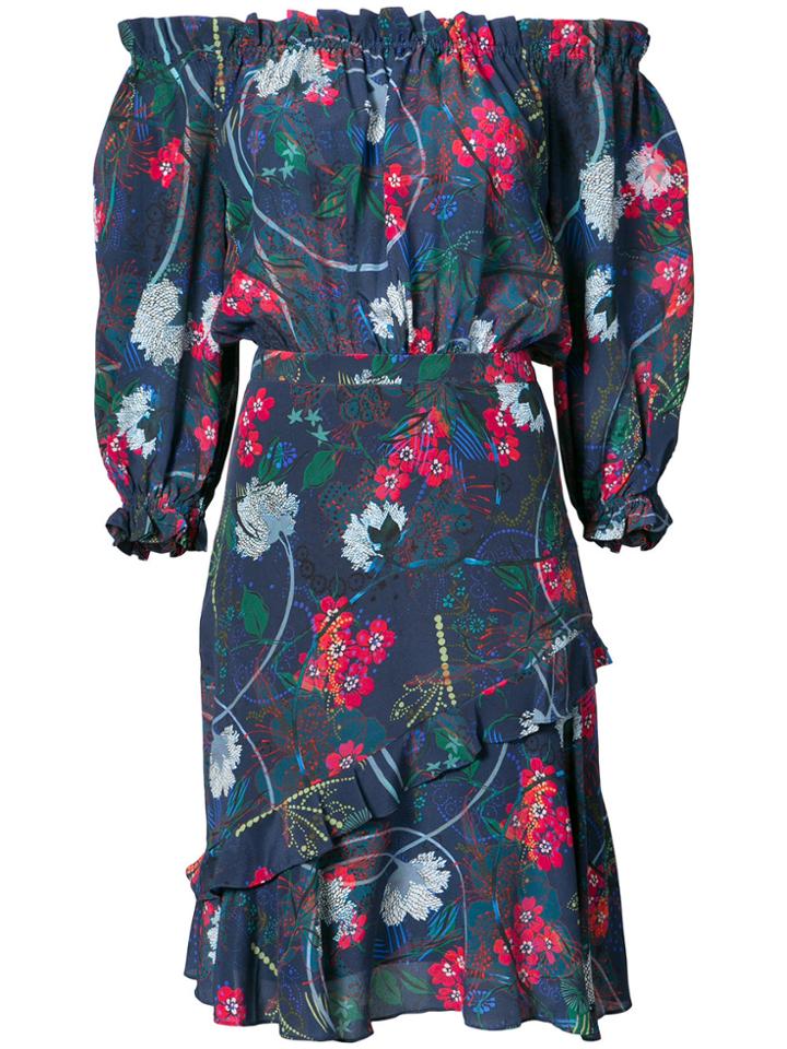 Saloni Floral Embroidered Dress - Blue