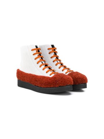 Marni Kids Orange Faux Fur Trim Boots - White