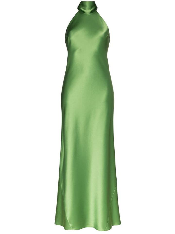 Galvan High Neck Satin Gown - Green
