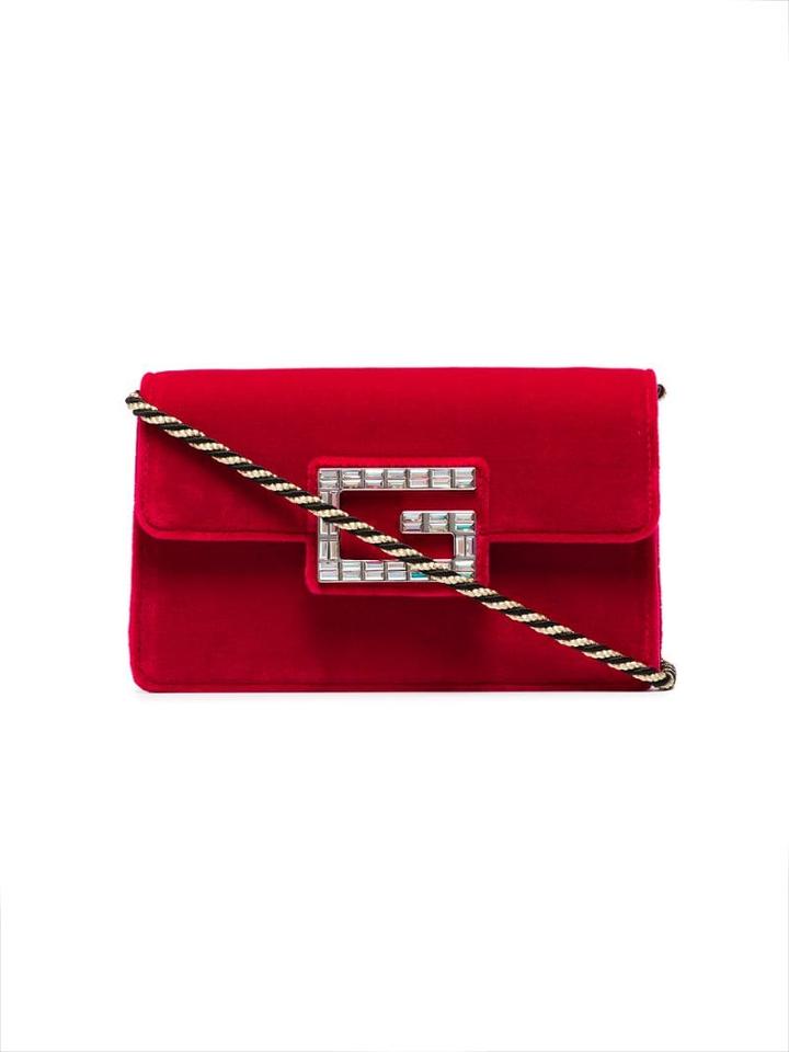 Gucci Red Broadway Velvet Crystal G Shoulder Bag