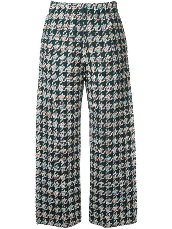 Coohem Houndstooth Pattern Trousers - Green