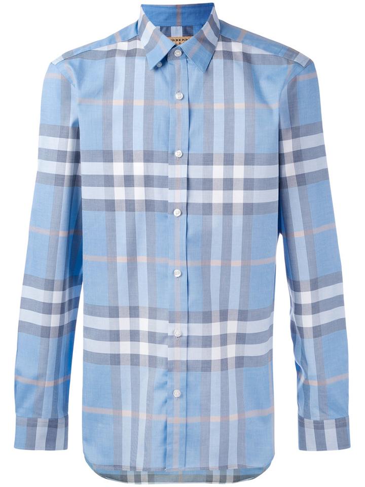Burberry - Checked Shirt - Men - Cotton - L, Blue, Cotton