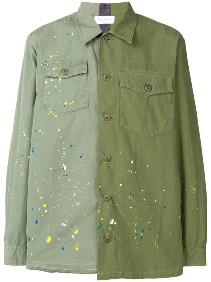 John Elliott Paint-splatter Two-tone Shirt - Green