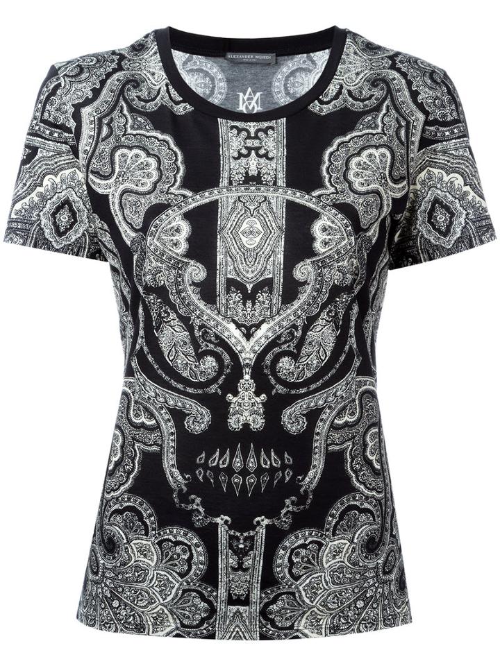 Alexander Mcqueen Skull Paisley Print T-shirt, Women's, Size: 38, Blue, Cotton
