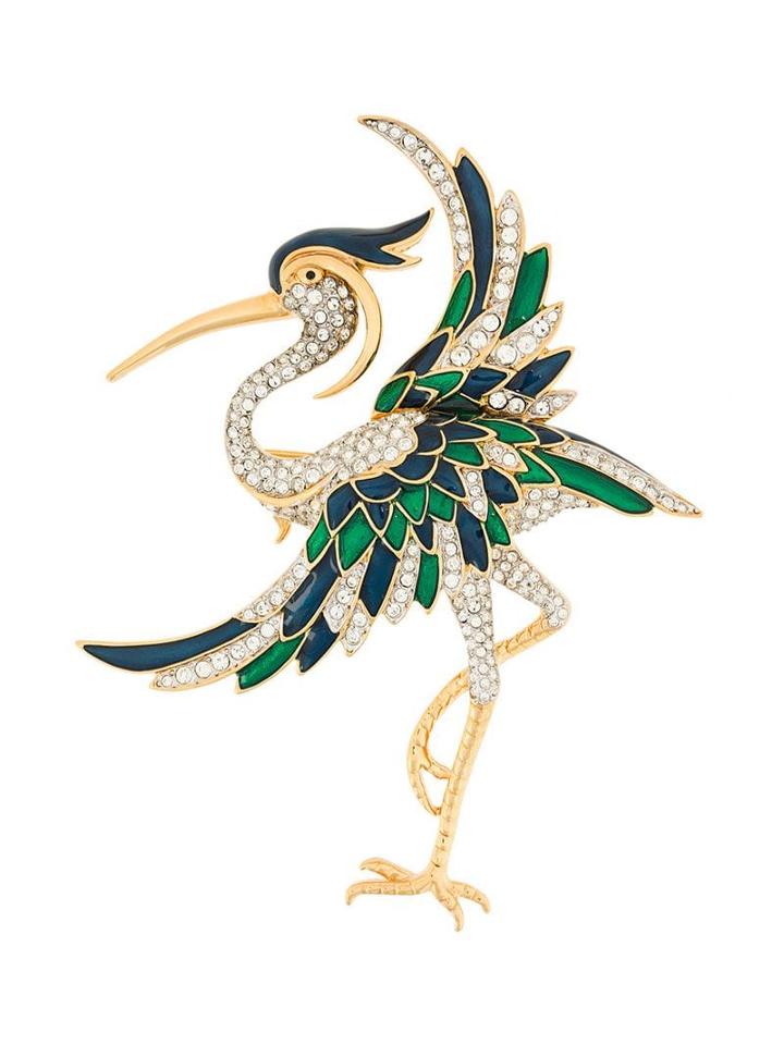 Susan Caplan Vintage Bird Embellished Brooch - Green