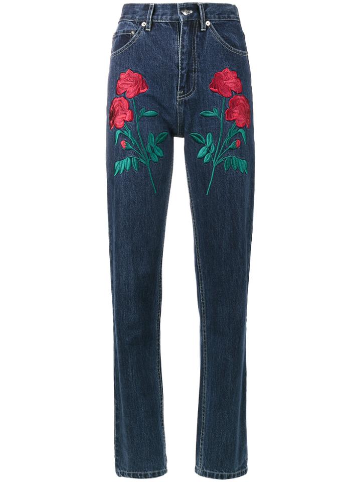 Adam Selman Rodeo Rose Embroidered Jeans - Blue