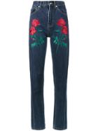 Adam Selman Rodeo Rose Embroidered Jeans - Blue