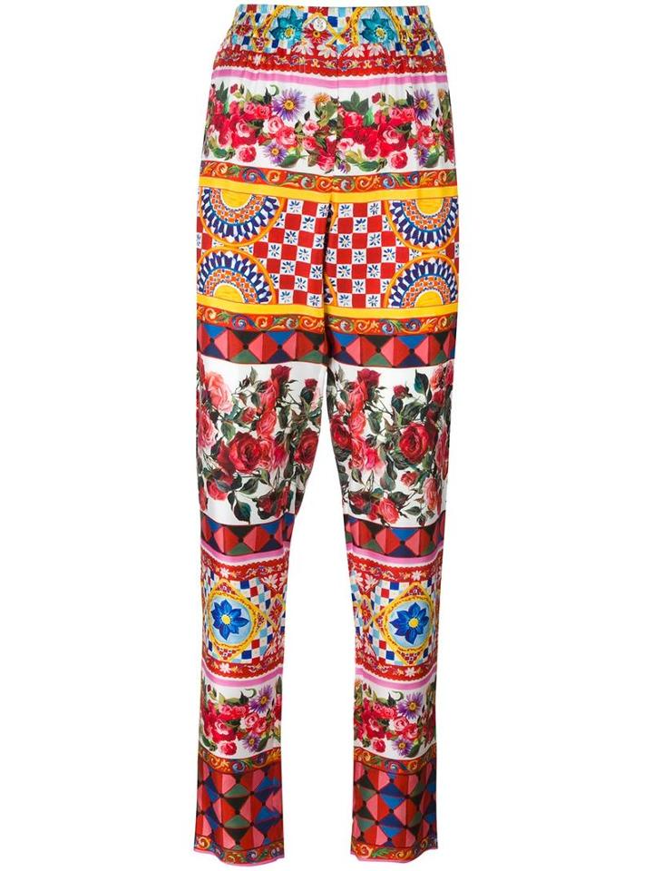 Mambo Print Trousers, Women's, Size: 42, Silk, Dolce & Gabbana