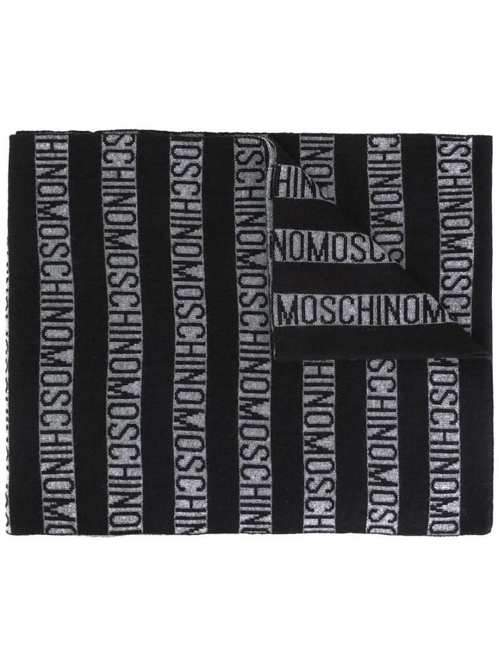 Moschino Striped Scarf, Men's, Black, Wool